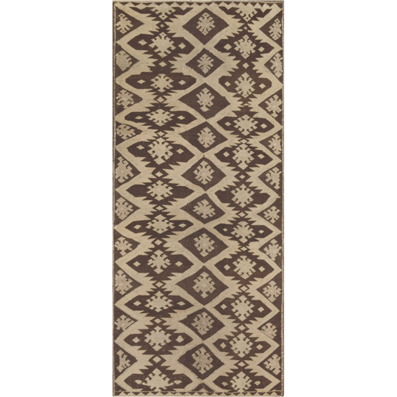 Tapis d'intérieur brun / beige en laine noué à la main de conception unique
