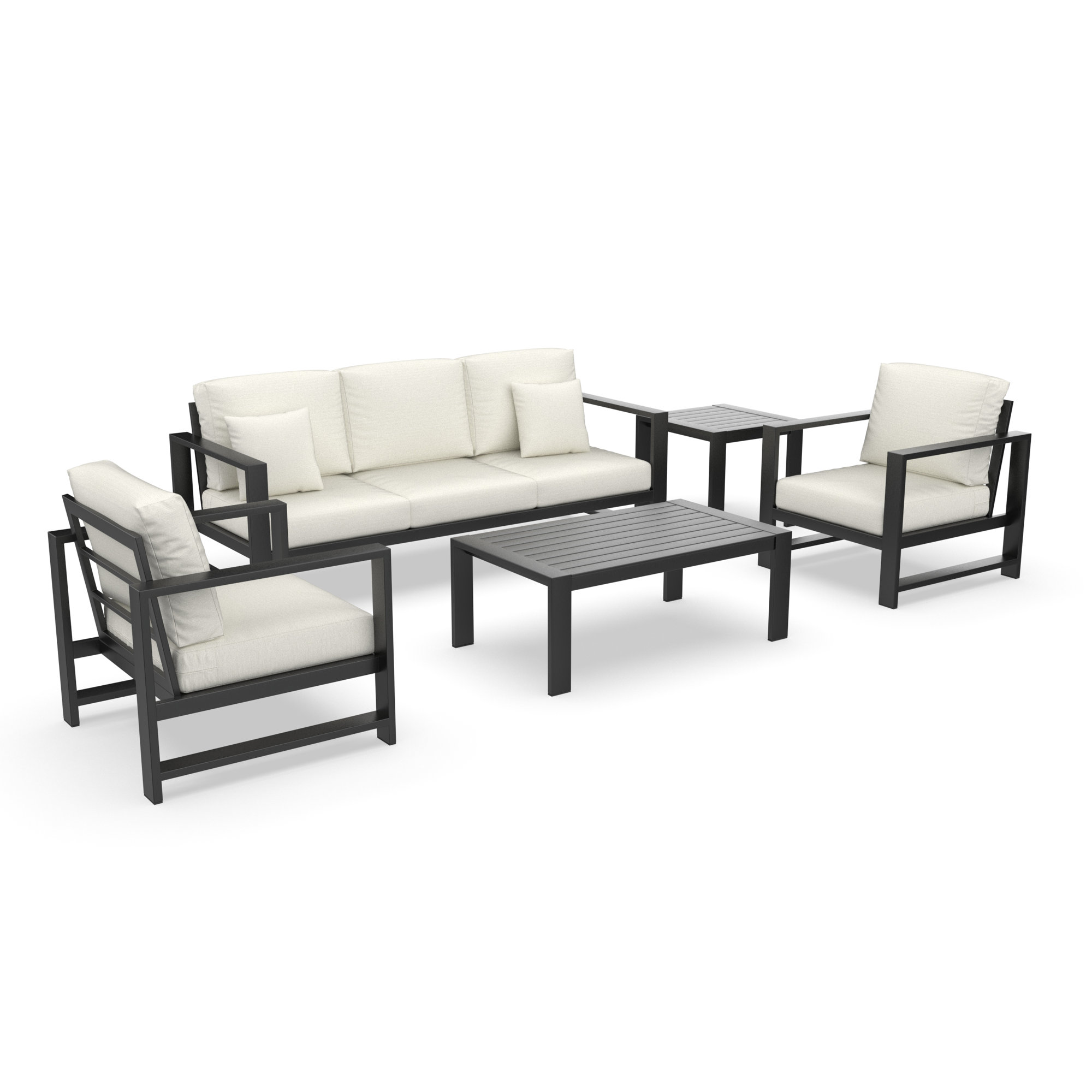 Dulcie 5 Person Seating Set with Sunbrella® Cushions, Canvas White Sunbrella® Canvas