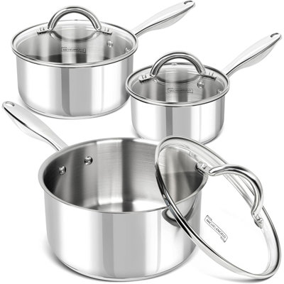 Saucepan Set Stainless Steel Sauce Pan With Lid Tri Ply Bottom Sauce Pot Set Nonstick Saucepan Induction Compatible 1QT & 2QT &3QT