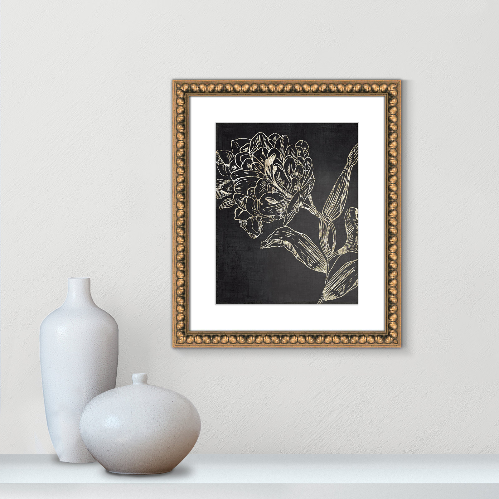 Clarendon "Golden Flower Folklore II" Print, 20" H x 17" W, Gold Bead