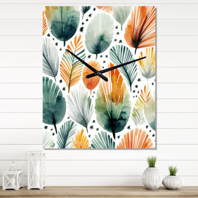 Élégance florale sarcelle orange scandinave - Horloges murales abstraites