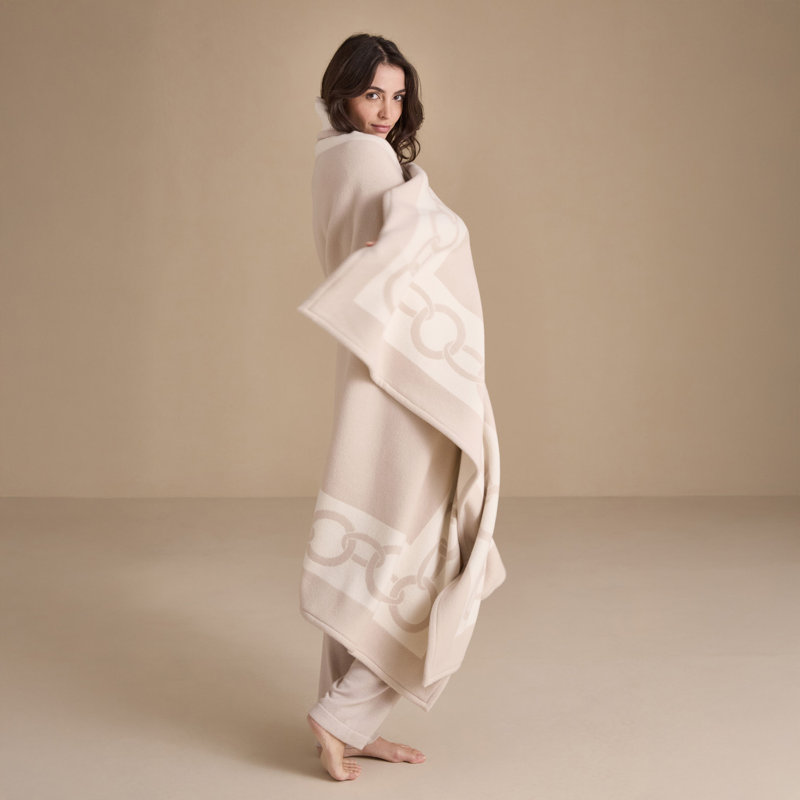 Chains Hand Woven Throw Blanket, Beige/Milk