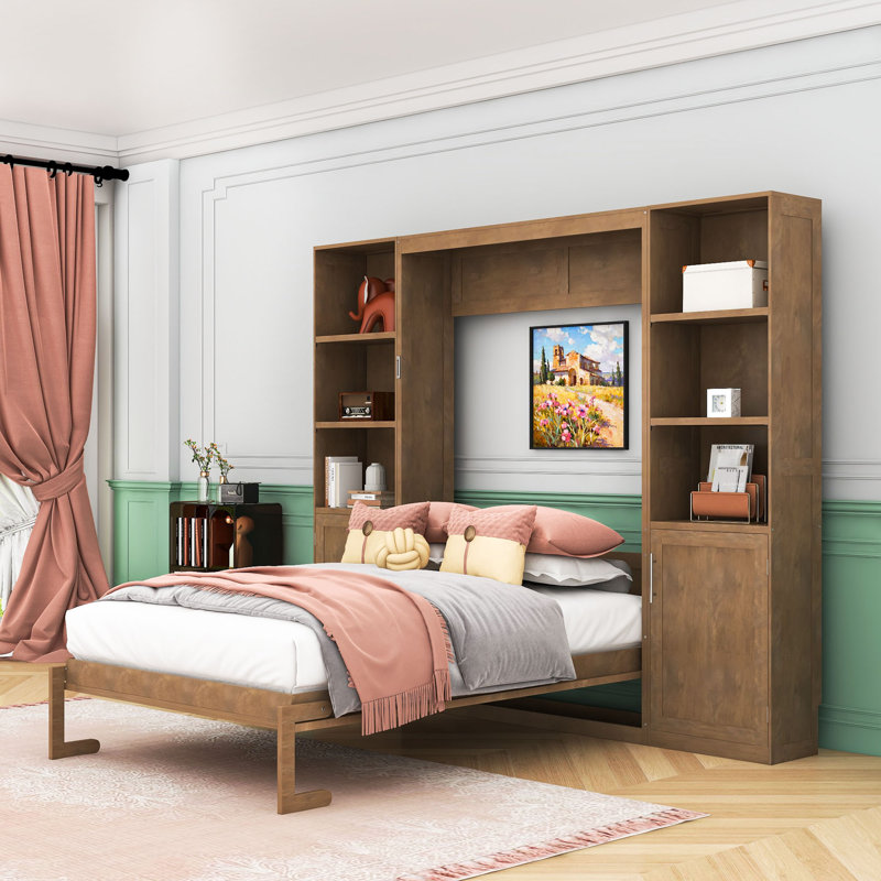 Lit escamotable avec tablettes et armoires de rangement
