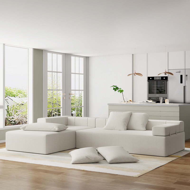 Canapé modulaire en chenille Berangaria 108,01 po, Chenille ivoire, Orienté à gauche (vu de face)