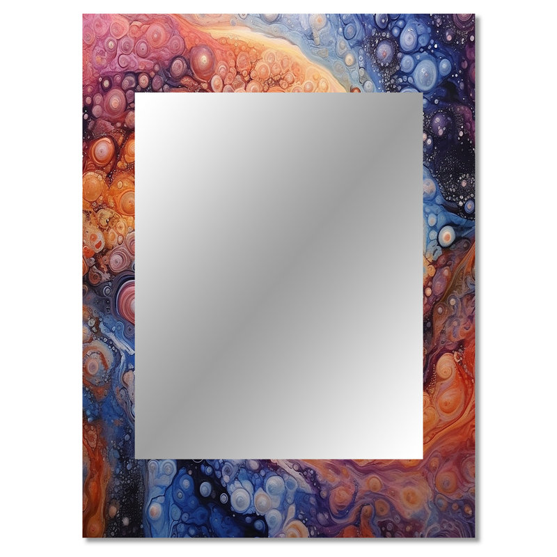 Yellow Orange Galactic Universe - Comets Unique Wall Mirror, Modern Mirror, Printed Metal Art, 40" x 30"
