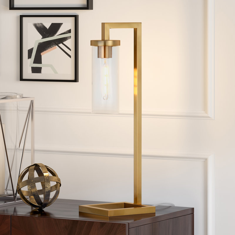 Malva Metal Desk Lamp, Brass, Clear Glass