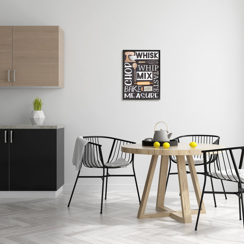 «Divers Bake Tools Kitchen Phrases» par ND Art - cadre flottant, impression sur bois, Giclée encadrée noir minuit