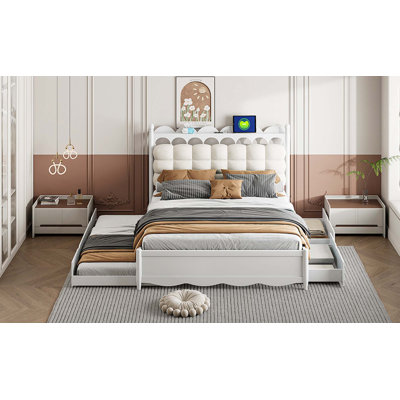 Alcott Hill® Wooden Storage Platform Bed,With 2 Big Drawers,Twin-XL Size Trundle,One Set Of Sockets & USB Ports