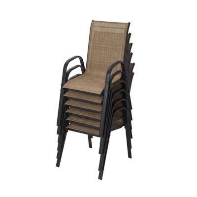 Stackable Patio Dining Chairs, Set of 6, Weather-Resistant Outdoor Chairs with Metal Frame for Balcony, Porch or Deck