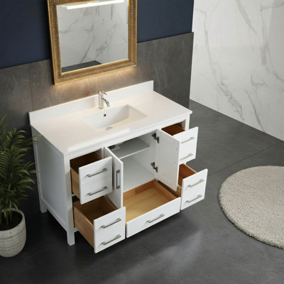 Meuble-lavabo autoportant blanc simple 48 po avec comptoir en marbre blanc Cordoba