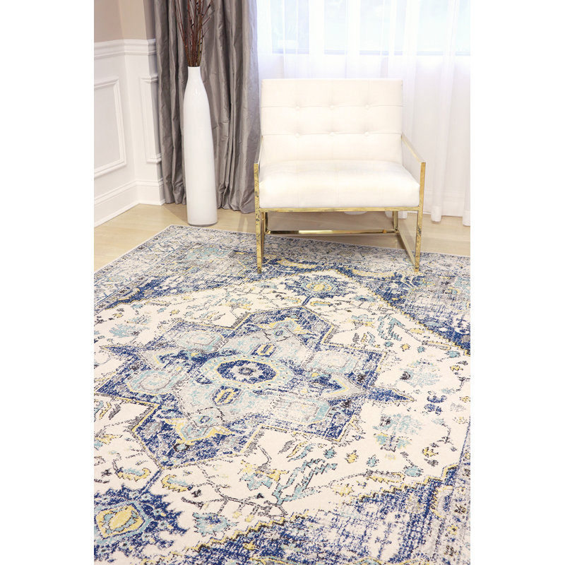 Turkish Chelsea Ivory Area Rug, Rectangle 6'7" x 9'