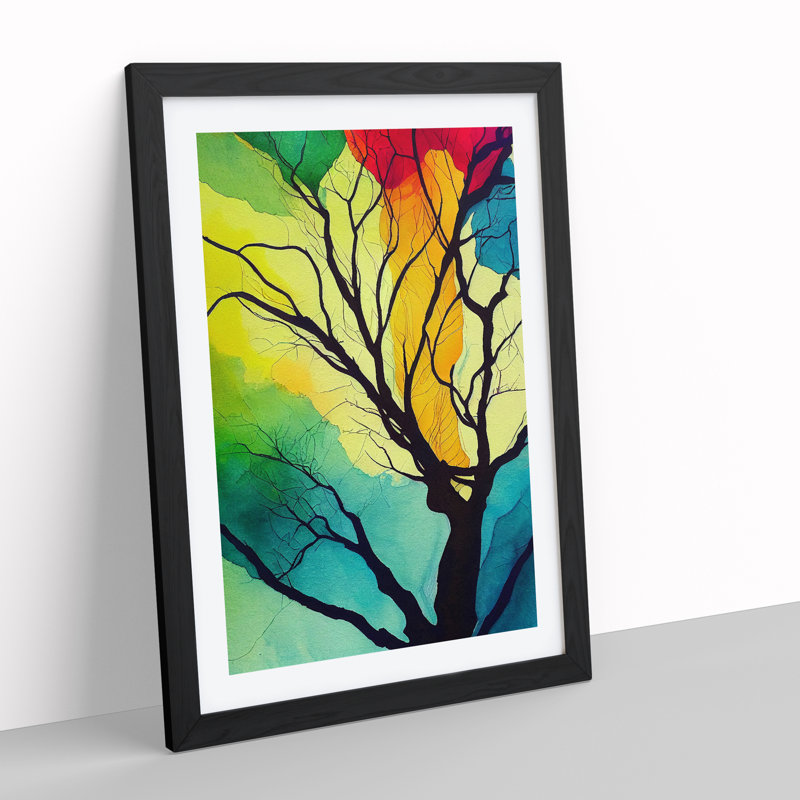 Vibrant Abstract Trees No.2 - Wall Art, 48cm H x 36cm W, Black Framed Paper, White