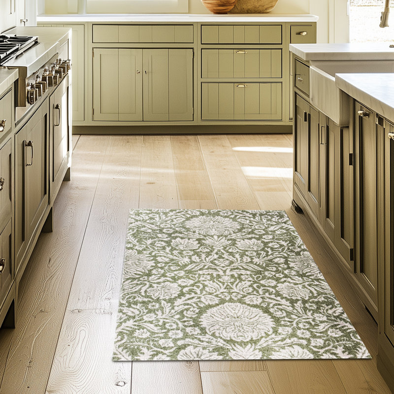 Petit tapis lavable Cornflower Green Tea, L 28 po x L 20 po, Vert, brun clair