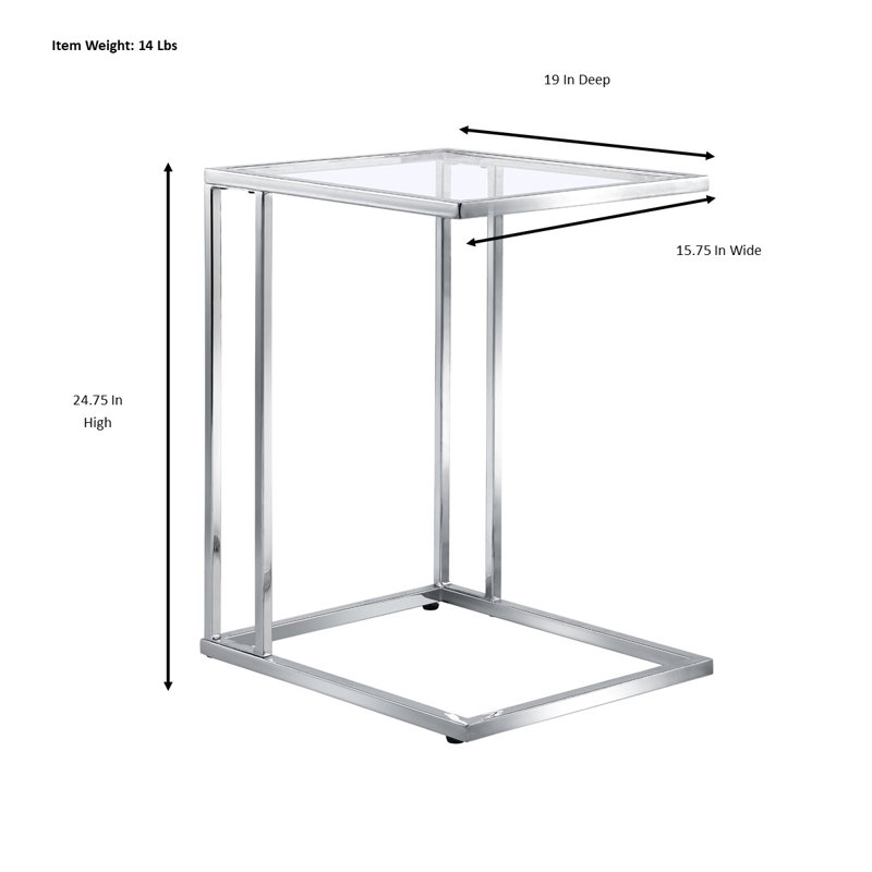 Modern Silver 24.75 Inch C-Shaped Side Table with Sliding Base, Chrome
