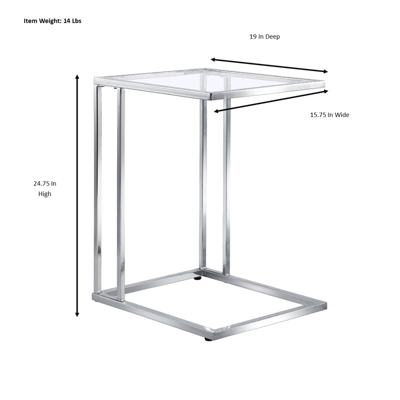 Table d'appoint moderne en forme de C avec base coulissante 24,75 pouces Modern, Chrome