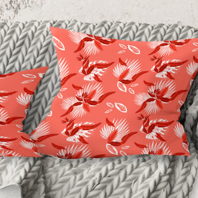 Coussin Coral Flowers Of Bird Of Paradise - Mid-Century Modern Printed