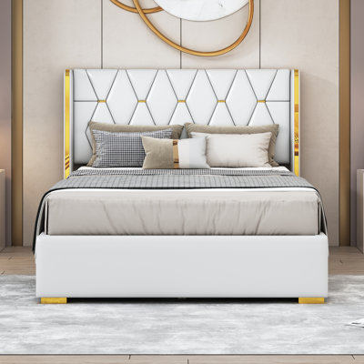 Upholstered Platform Bed with Metal Strips -  Everly Quinn, D8A25459F7724D2C9F79592E1AC7E5E8