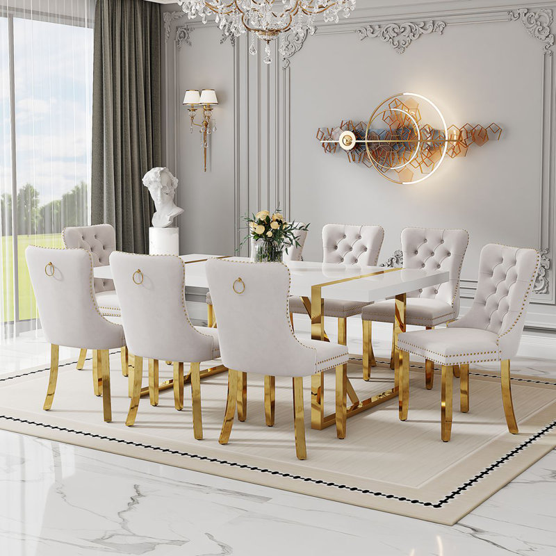 Ensemble de table de salle à manger pour 8 personnes, ensemble de table de cuisine et chaises de salle à manger en similicuir pour 8 et 9 pièces