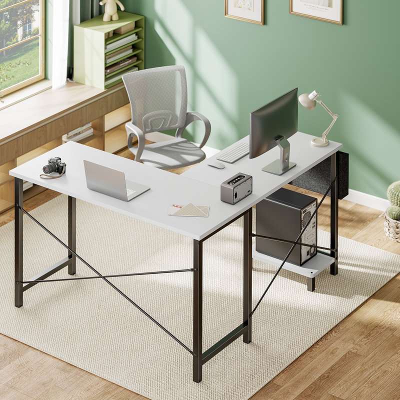 L Shaped Reversible Desk with CPU Stand, White