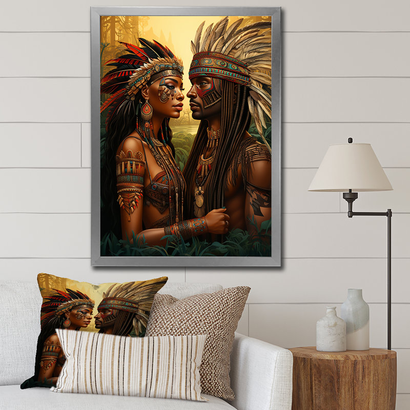 «Native Couple Celebrating Divine Love» sur toile, Cadre simple argenté, H 20 po x l 12 po x P 1 po