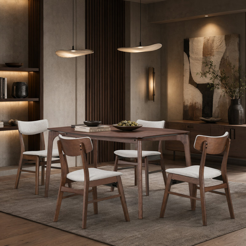29.5" H 5-Piece Wood Dining Table Set, Brown, 4