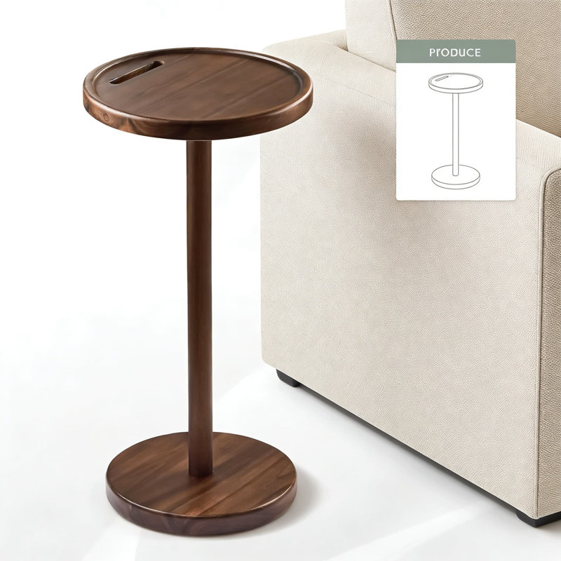 Table d'appoint compacte avec base lestée et fente pour téléphone, table d'appoint en bois d'acacia durable pour le salon, la chambre à coucher ou le bureau