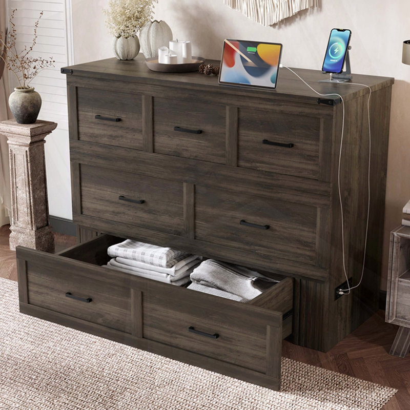 Lit plateforme multi-fonctionnel pliable avec tiroir, gris, Double