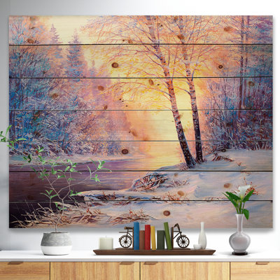 Paysage d'hiver avec une rivière - impression d'art graphique