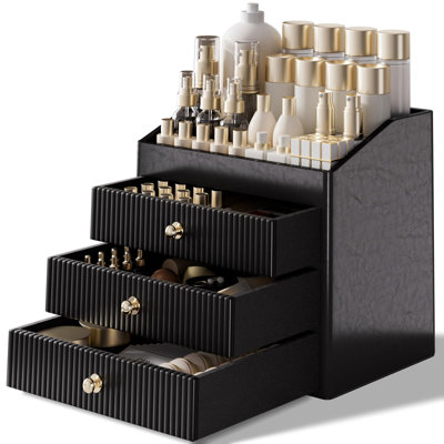 Cosmetic Organizer,Luxury Make Up Organizer With 3 Shelf Drawers,Large Capacity Makeup Organizers,(Black)