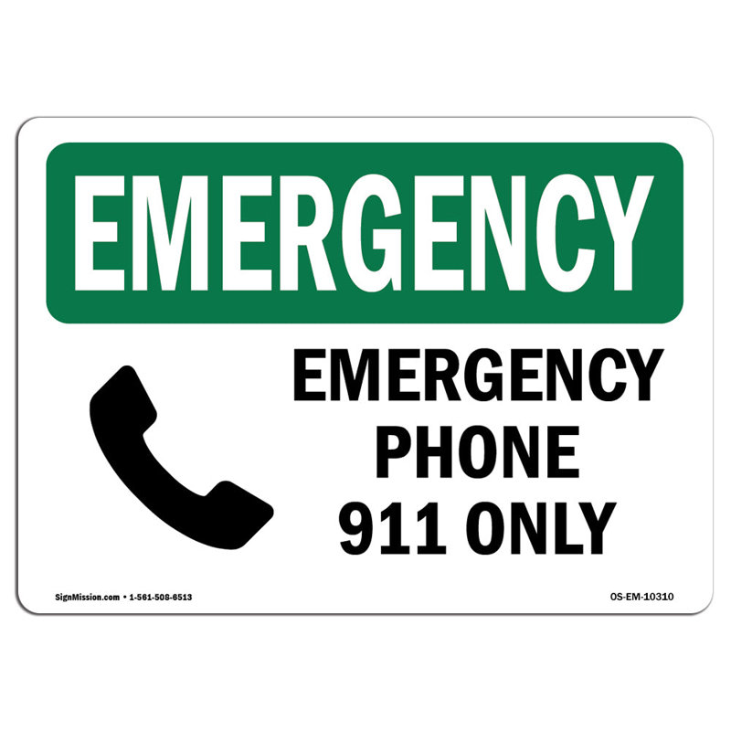 Téléphone 911 seulement, panneau en aluminium 12 x 18, H 18 po x l 24 po x P 0,1 po