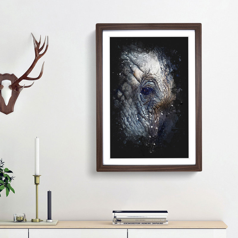 Blue Elephant - Framed Print, Walnut Framed, 63cm H x 45cm W x 2cm D