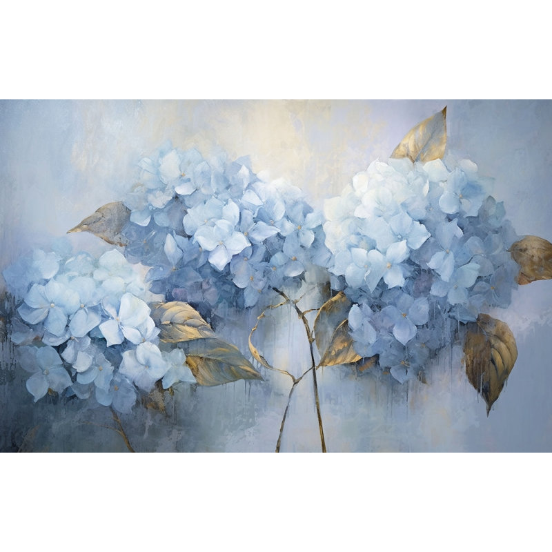 «Serenity in Bloom - Misty Blue Hydrangea», art mural sur toile tendue, H 36 po x l 48 po