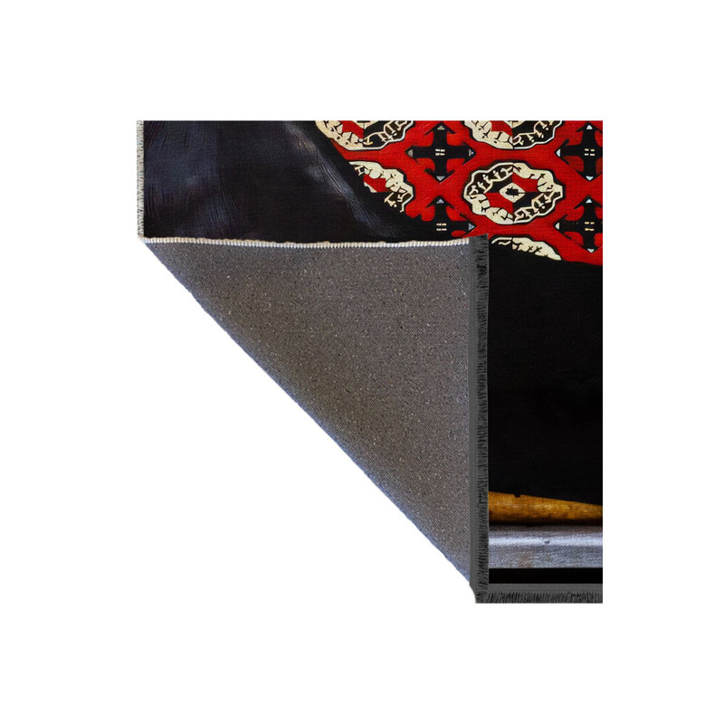 Tapis décoratif noir à motif floral noir, Sous-tapis rectangulaire de 3 pi 3 po x 6 pi 7 po 
