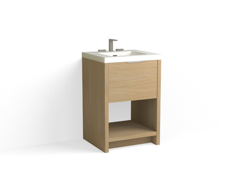 Vista 24" W Freestanding Single Bathroom Vanity, White Matte, Biondo/Satin Nickel, 8" Widespread