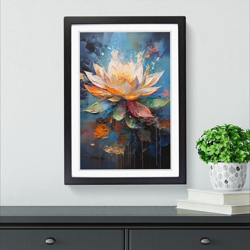 Lotus Flower Action No.4 - Single Picture Frame Print on Wood, 34cm H x 25cm W x 2cm D, Black