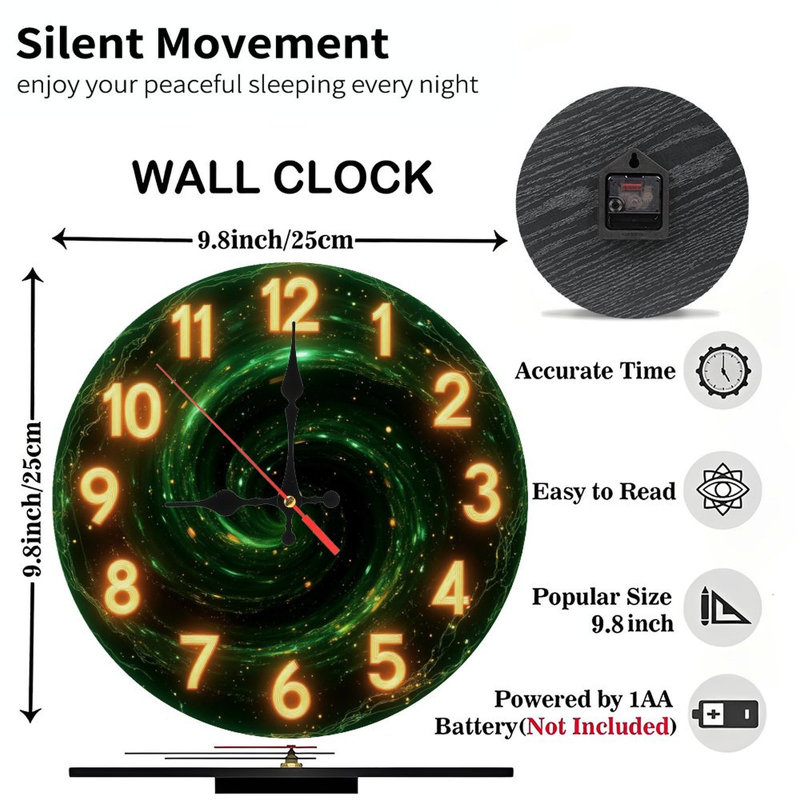 Chiffres de l'horloge galaxie verte tourbillonnante