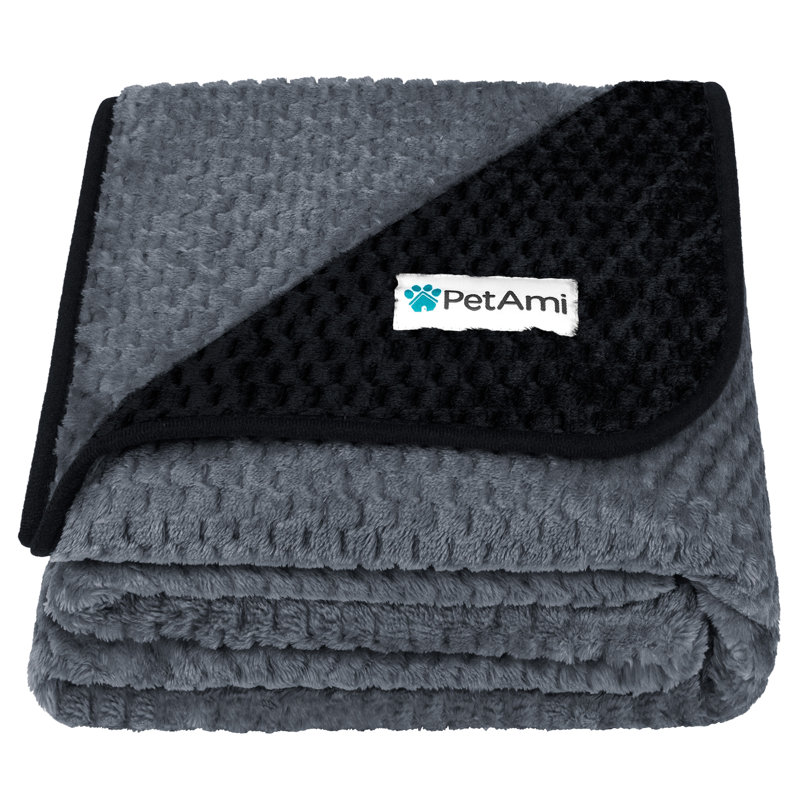 Large Black and Gray Waterproof Fleece Pet Blanket