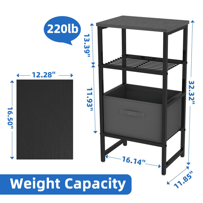 4-Tier Printer Stand With Fabric Drawer, Large Printer Table With Storage Shelf, Side Table