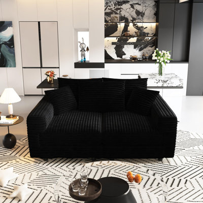 82.7", Black, Corduroy, 3 - Seat Upholstered , Luxury Comfort, Deep Seats, Soft Pillows, Multi Functional Lounge Chair Conversion Corduroy 82.7" In Modern Design With Removable , High Density Sponge