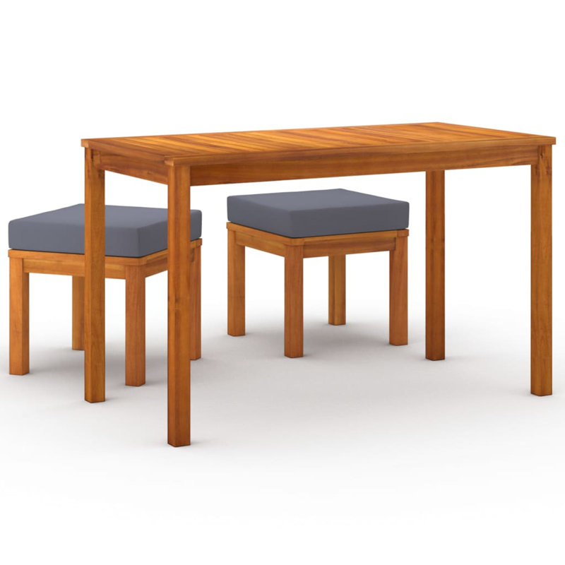 2 - Person Acacia Wood Patio Dining Set with Rectangular Table , Cushions Included, Gray