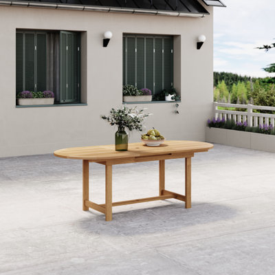 Alyisa Outdoor Patio FSC Wood Extendable Oval Dining Table by Lark Manor