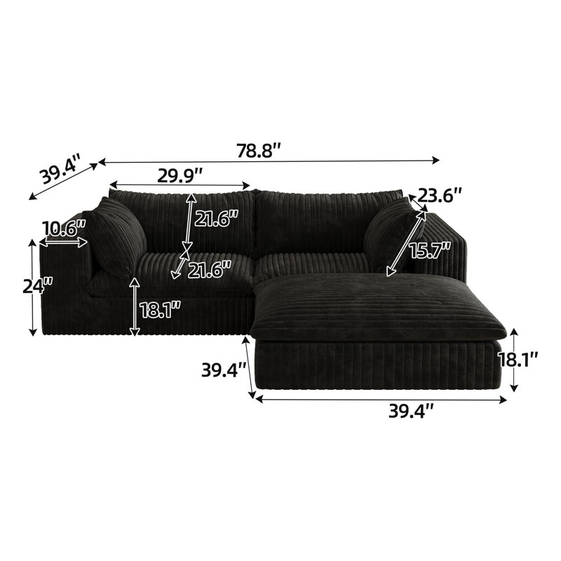 Canapé modulaire avec repose-pieds 3 pièces Comfy Cloud Couch, Noir