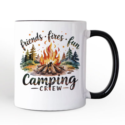 Tasse de camping avec feu de camp et amis, cadeau d'extérieur amusant avec nom personnalisé