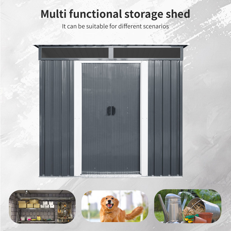 Metal Outdoor Storage Shed Black With Window And Transparent Plate