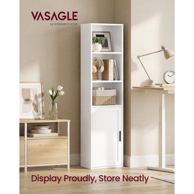 Tall Storage Shelf, 5-Tier Shelving Unit with Door, Bookcase for Home Office, Living Room, White