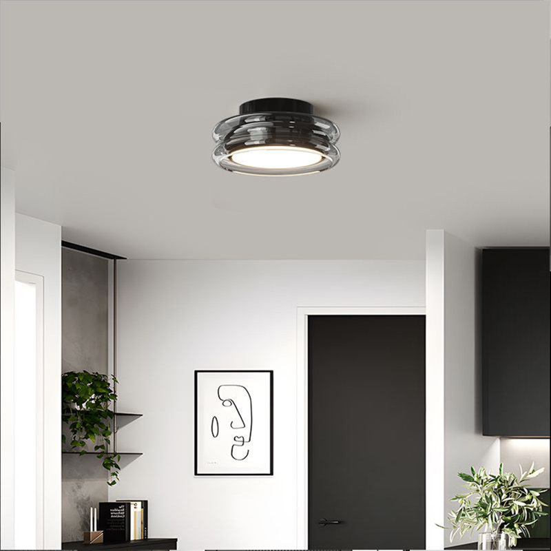 Plafonnier encastré à DEL, abat-jour en verre, plafond en métal, plus magnifique, classique, adapté, Noir mat