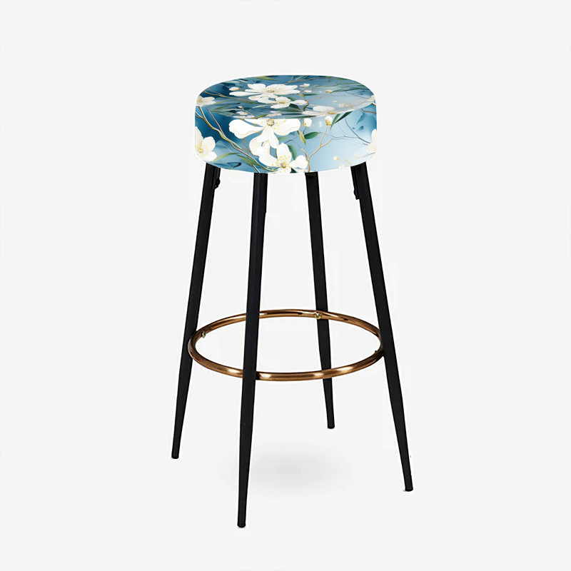 Ensemble de 2 tabourets de bar en marbre blanc et bleu Magnolias