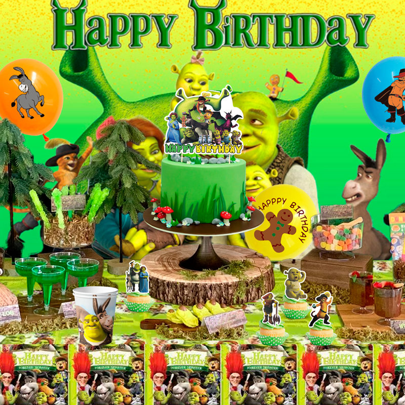 décorations de fête shrek, 112 pièces décorations de fête d'anniversaire Shrek et vaisselle
