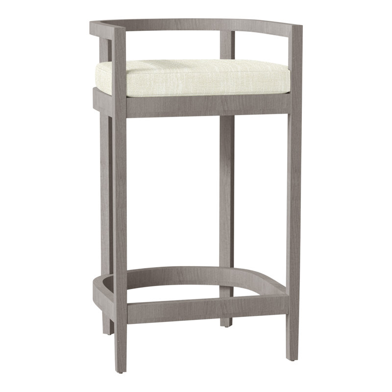 Santa Barbara Patio Bar Stool with Cushion, No Welt, Oyster Teak, Verona Mist