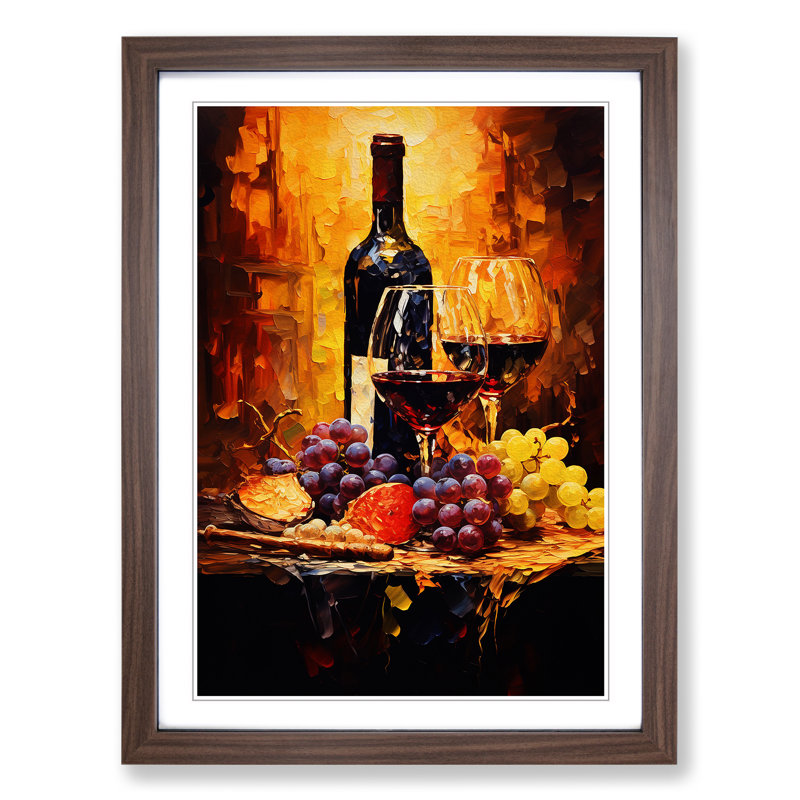 XYZ-FRM-V1223-6576 Wine Tachisme - Single Picture Frame Print on Wood, Walnut , 64cm H x 46cm W x 2cm D
